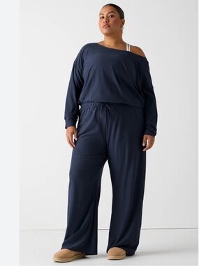 Fabletics Navy Wide-Leg Lounge Jumpsuit